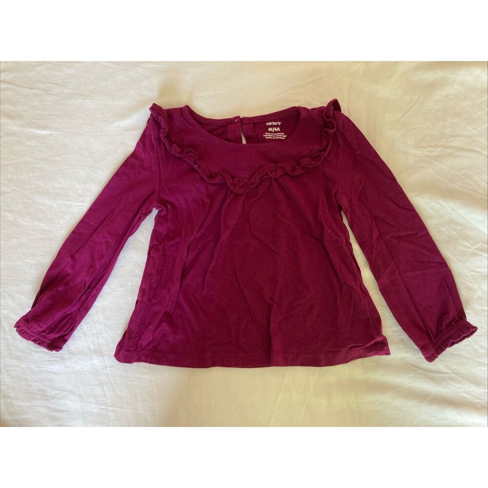 4T Carter’s girl clothes - 1 piece long sleeved shirt | solid maroon theme